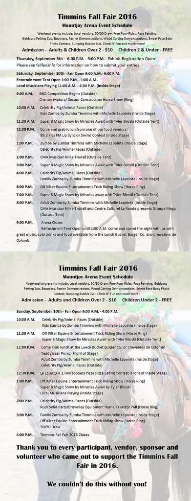 fall fair 2016 schedule